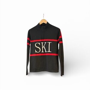 Pink Pineapple 100% Cashmere SKI Sweater Black Alpine Half Zip Size M